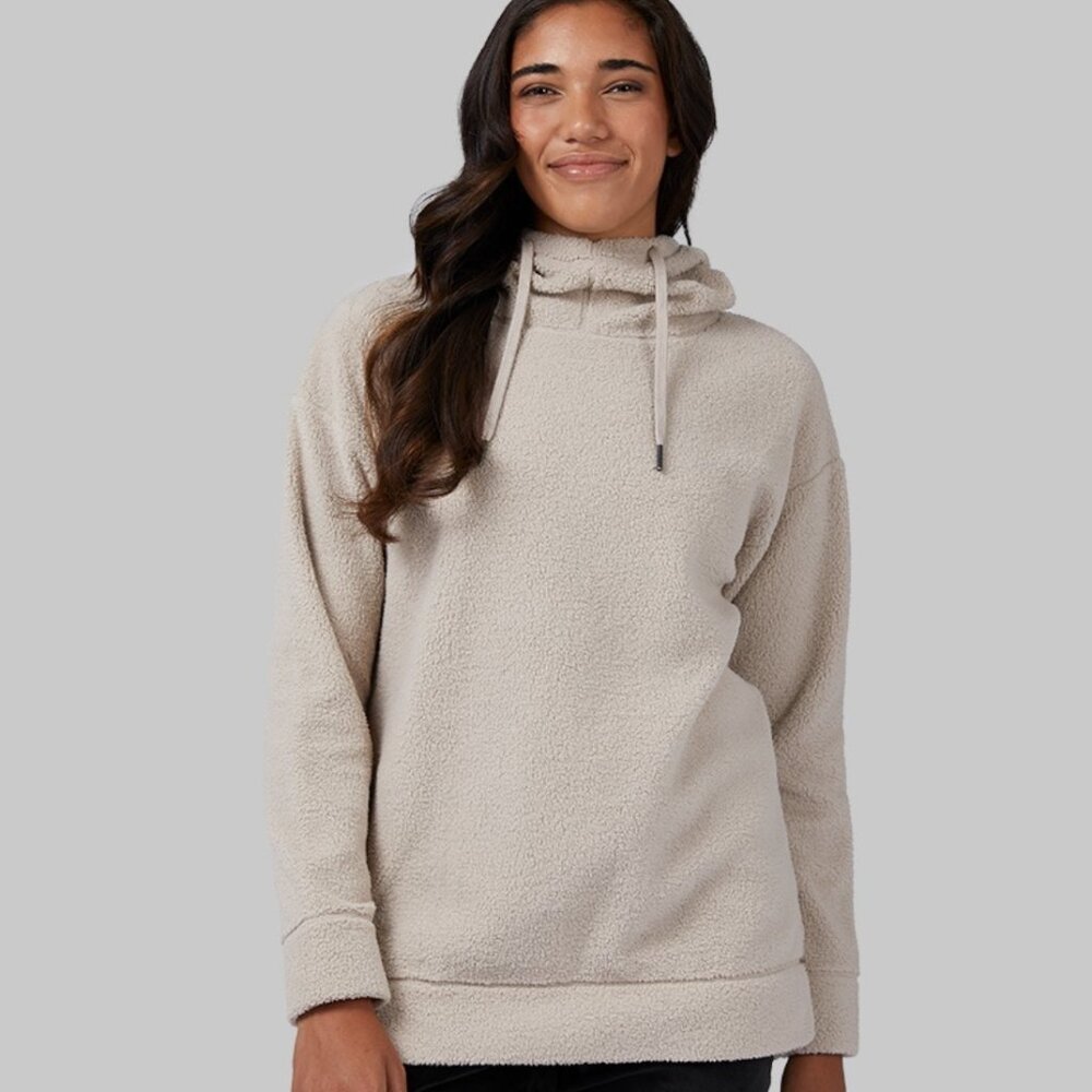 WOMEN'S 32 Degrees SHORTHAIR SHERPA PULLOVER HOODIE Cobblestone Medium